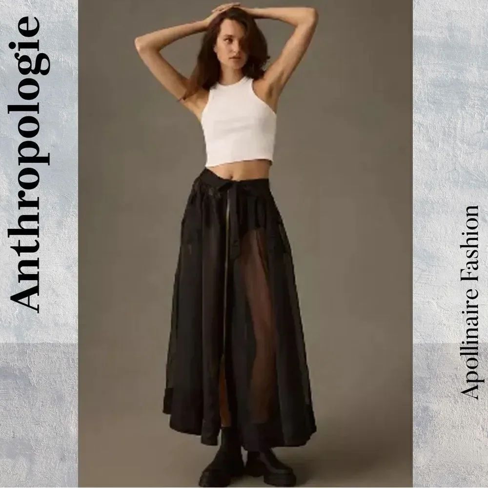 ANTHROPOLOGIE PARACHUTE SHEER MAXI SKIRT IN BLACK SIZE 0 NEW